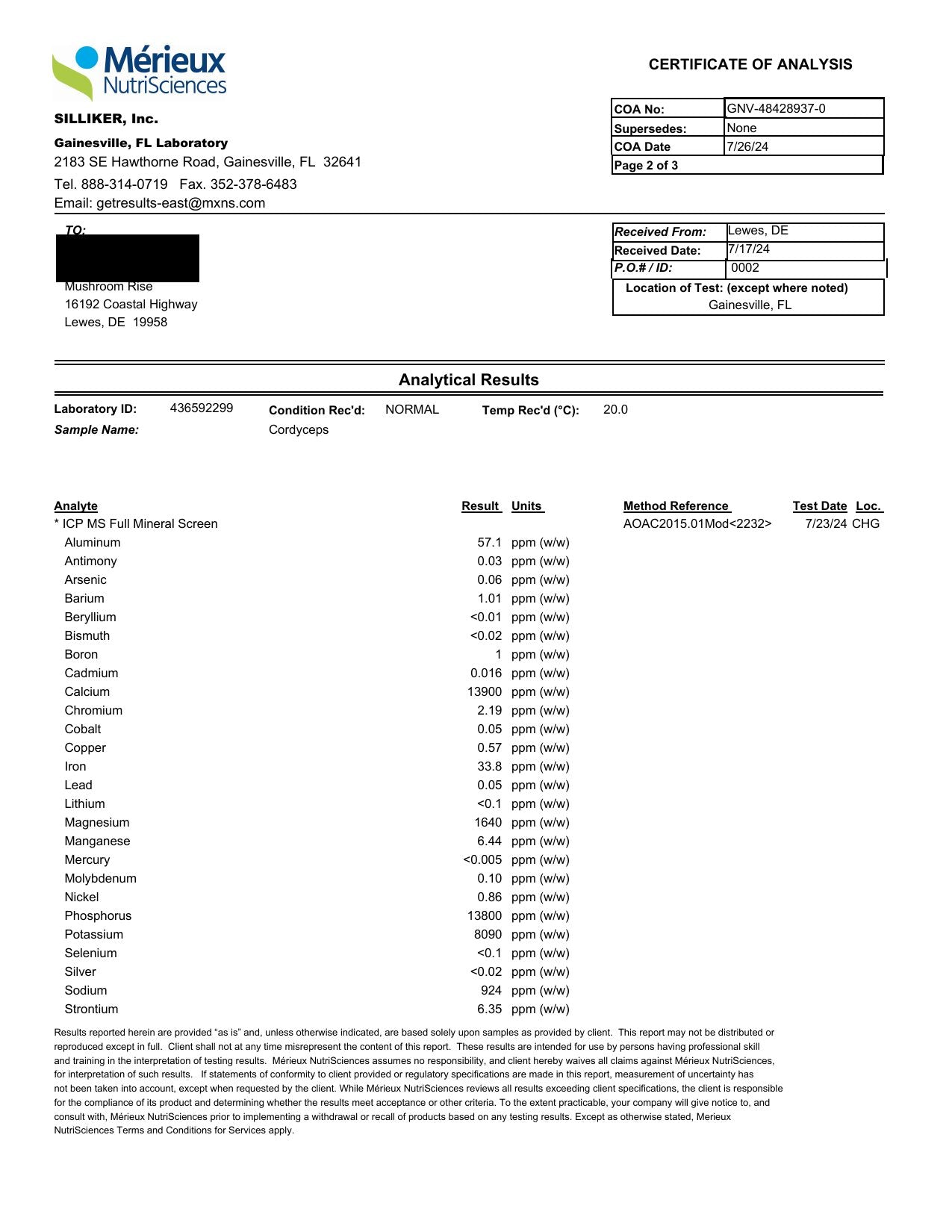 Mérieux NutriSciences certificate, page 2
