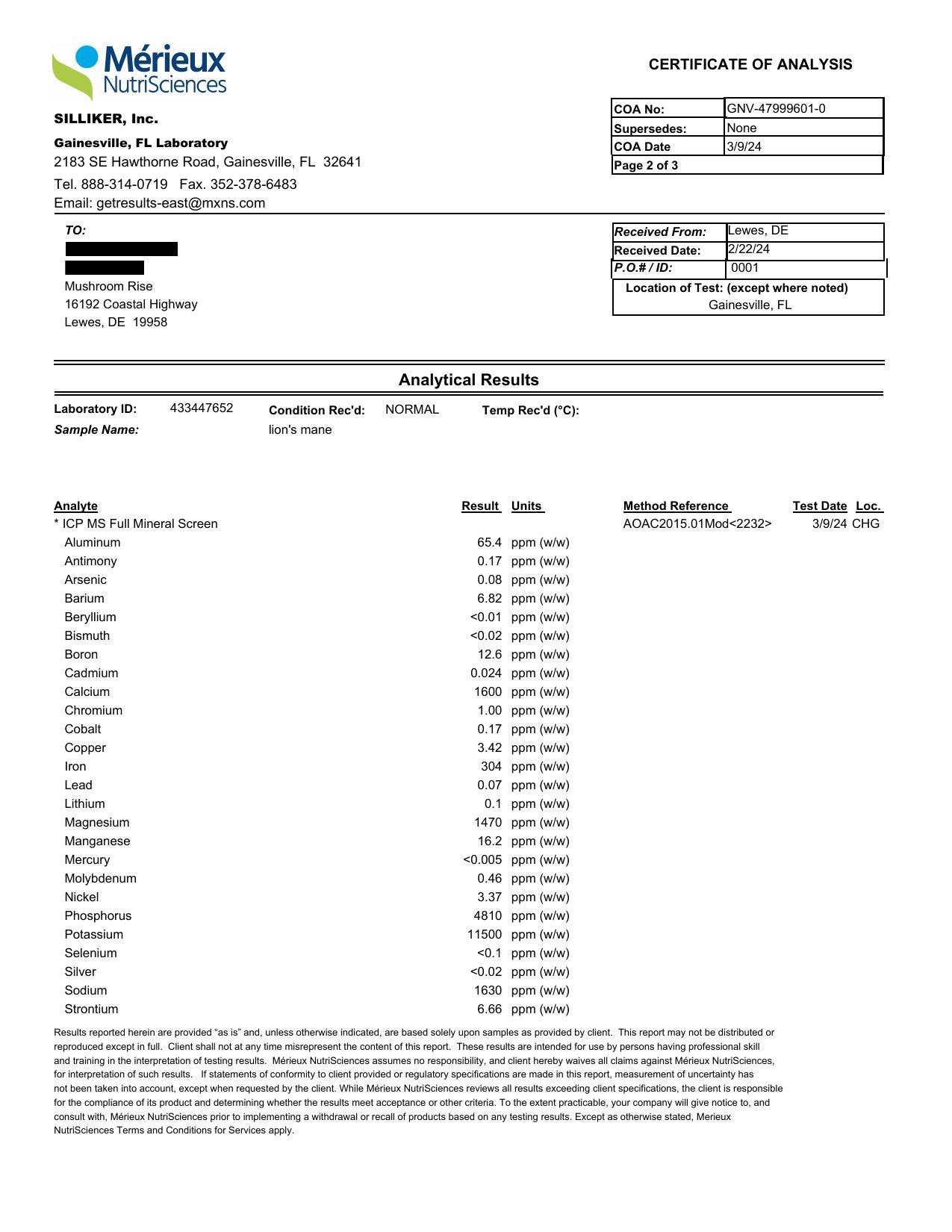 Mérieux NutriSciences certificate, page 2