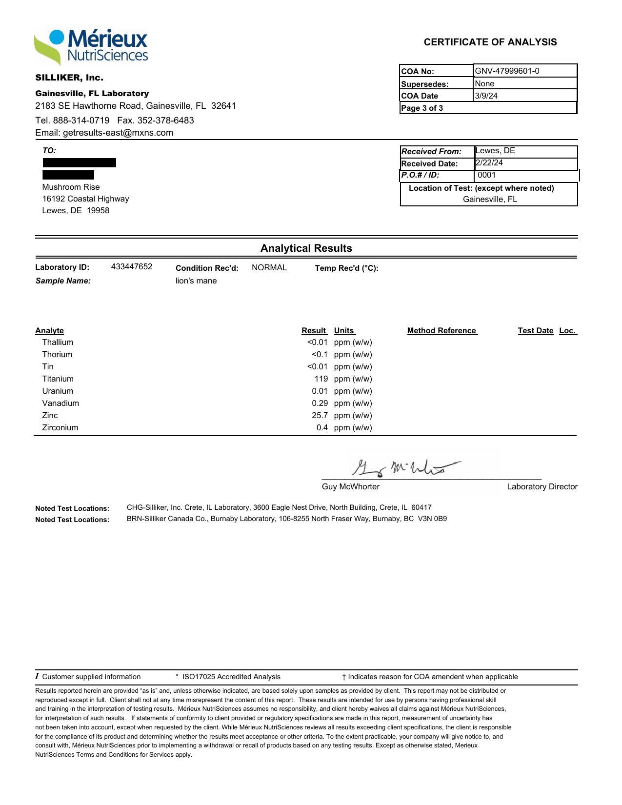 Mérieux NutriSciences certificate, page 3